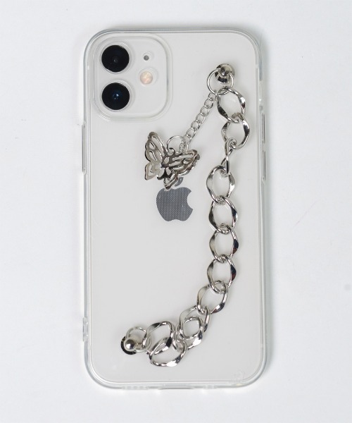 きなこ※StripewithNeck Strap iPhoneケース shopnikoniko スマホケース バタフライチェーン ストラップ