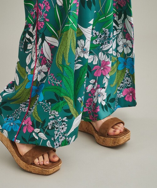 パンツ ボタニカルプリントワイドパンツ レディースの画像