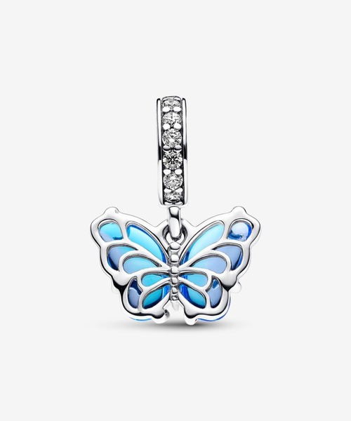 PANDORA チャーム ブルー ムラノ ガラス バタフライ ダングル