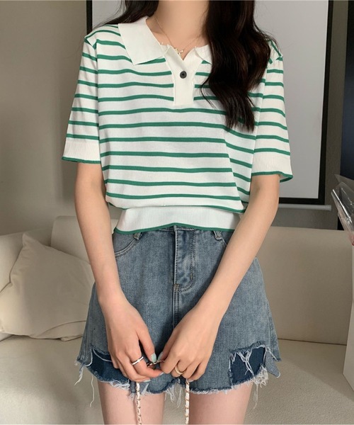 ポロシャツ ポロ ボーダーポロニット レディース N.Natural Beauty Basic ポロシャツ ポロ ミックスボーダーポロ