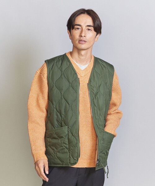 ●早い者勝ち●【TAION 】Vネックキルティングダウンジャケット オリーブXL TAION】MILITARY W-ZIP V NECK DOWN JKT / ミリタリー Vネック
