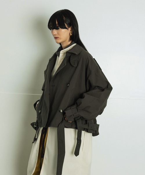 【 】洗練クロップドトレンチジャケット Aphlotus トレンチコート コート クロップド丈 スタンドカラー