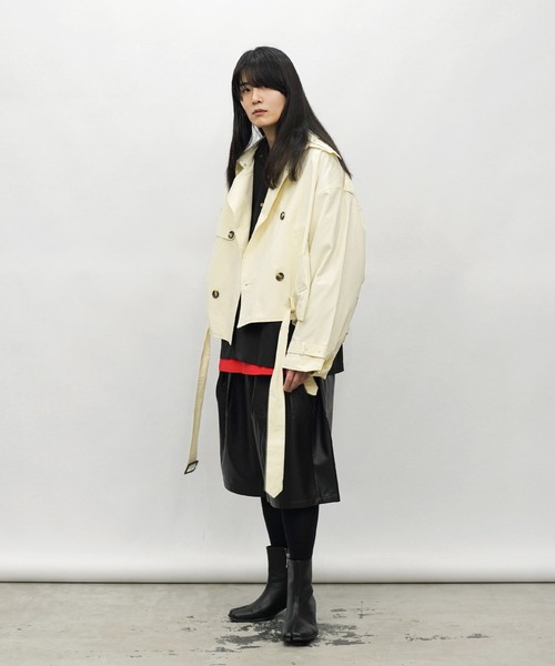 Aphlotus トレンチコート コート クロップド丈 スタンドカラー