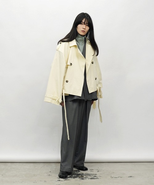 Aphlotus トレンチコート コート クロップド丈 スタンドカラー