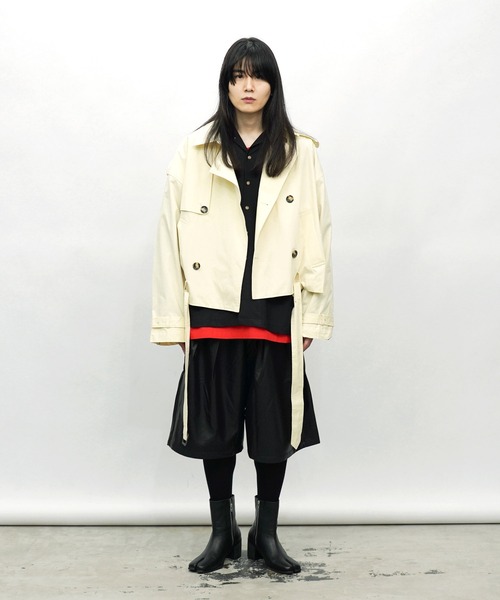 Aphlotus トレンチコート コート クロップド丈 スタンドカラー