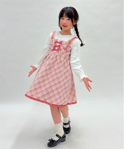 ワンピース ロゴリボン×チェック柄ワンピース キッズ : 81377807 