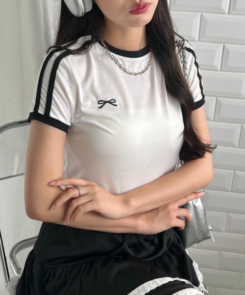 tシャツ RIBBON ASSORT TEE/リボンアソートTシャツ レディース 140-150]リボンデザイン肩あきTシャツ(カットソー・Tシャツ