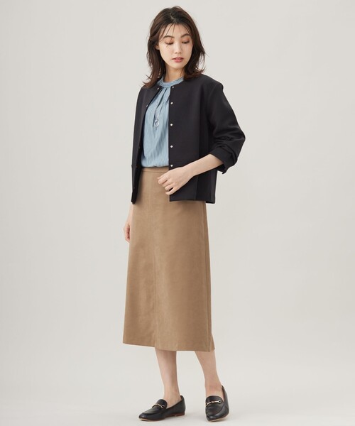 tシャツ ストライプジャージー モックネック カットソー レディース