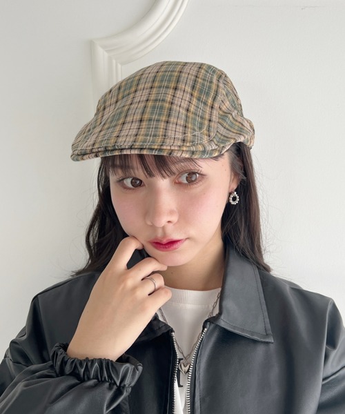 SOLLON. 帽子 ベレー帽 タータンチェックハンチング帽