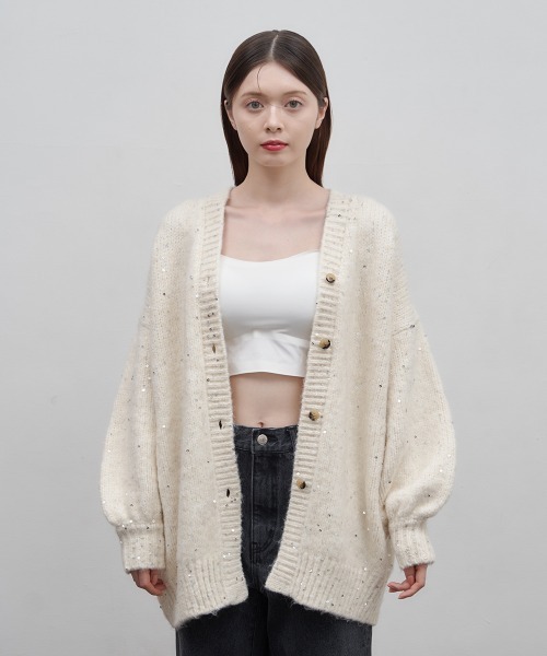 Luan カーディガン 「Luan」スパンコールニットカーディガン  