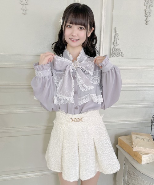 ブラウス シャツ レーストリム ぺプラム クロップドトップス レディース セール】レーストリム ぺプラム クロップドトップス（シャツ