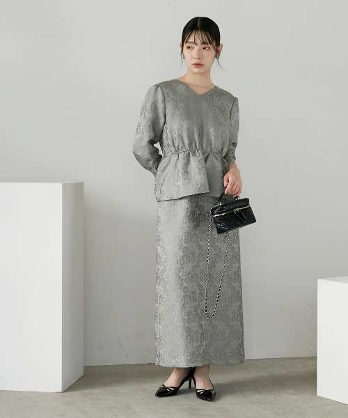 スーツ スカート フォーマル レディース 入学式 卒業式 結婚式 パーティー オケージョン ドレス Vネック ジャガードペプラム デザイン ワンピース 有 〔Callarus〕 Callarus ドレス Vネックジャガードペプラムデザインワンピースドレス