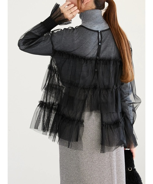 ☀️夏セールイデアルーチェ　チュールブラウス❤️　ブラック　試着のみ ルージュ ヴィフ ラクレ Rouge vif la cle チュール ブラウス