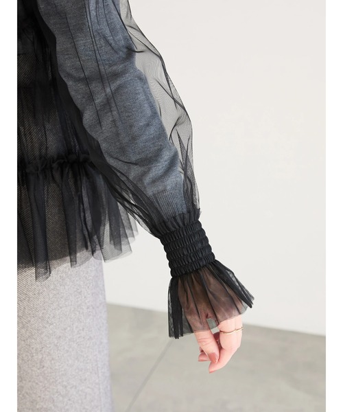 ☀️夏セールイデアルーチェ　チュールブラウス❤️　ブラック　試着のみ ルージュ ヴィフ ラクレ Rouge vif la cle チュール ブラウス