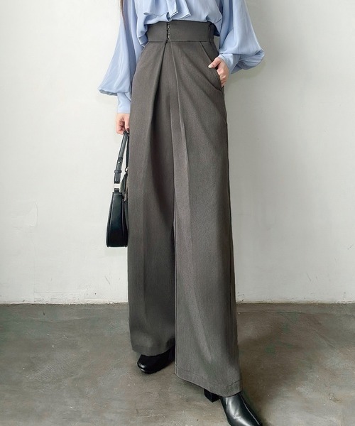 Meiru スラックス パンツ フロントホックタックワイドスラックス