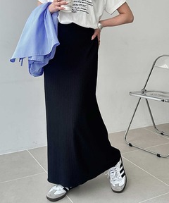 スカート 「S-XLサイズ展開」すっきり見え！セルフカットストレートタイトロングスカート