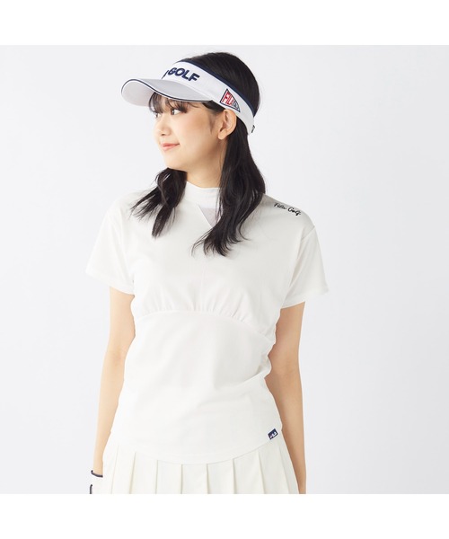 tシャツ FILA GOLF/フィラ ゴルフ ゴルフウェア ブランド ロゴ カットアウト ジャガード ハイネック 半袖 シャツ UVカット レディース