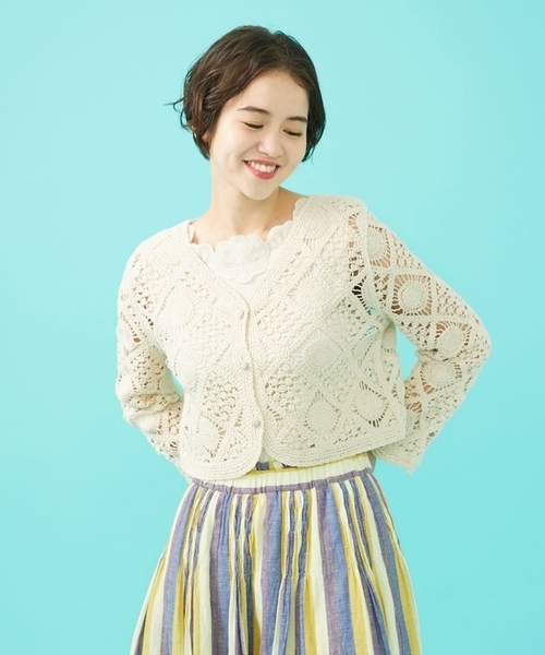 ホコモモラ（JOCOMOMOLA）/コード刺繍ショート丈カーディガン Jocomomola（ホコモモラ） カーディガン コード刺繍ショート丈