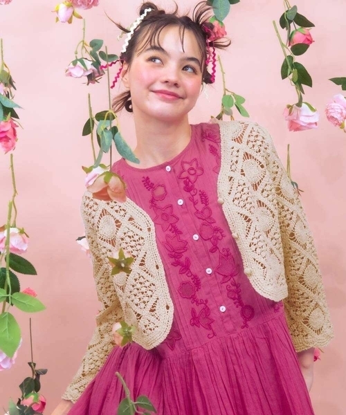 ホコモモラ（JOCOMOMOLA）/コード刺繍ショート丈カーディガン Jocomomola（ホコモモラ） カーディガン コード刺繍ショート丈