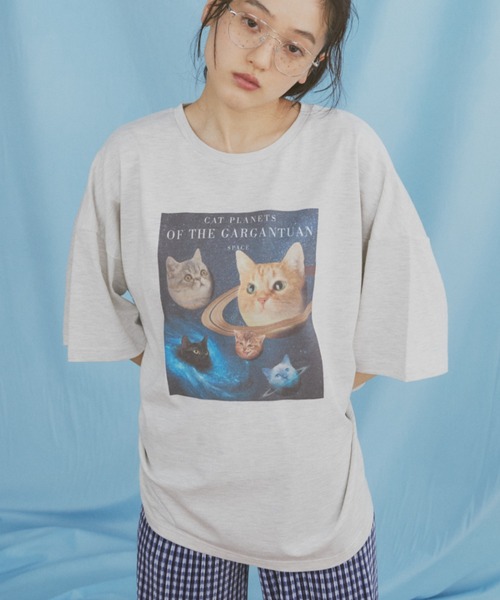 MERLOT tシャツ 宇宙ネコプリント BIG T レディース メンズ