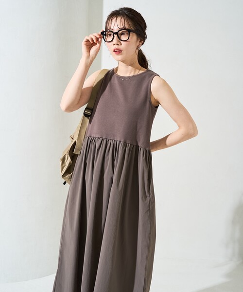 一足早く秋！ノースリーブレザーと布地ワンピース　美品 REAL STYLE（ファッション） ワンピース レディース 秋 夏