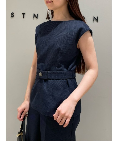 ESTNATION エストネーション  ノースリーブ ペプラム ブラウス  ブルー系 38 レディース ESTNATION ブラウス シャツ / サマー ツイード ノースリーブ