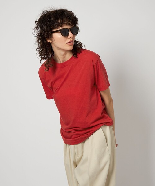 ＜6(ROKU)＞コットンカシミヤ ベーシック 25SS Tシャツ　レッド 6(ROKU) tシャツ 「6(ROKU)」コットンカシミヤ ベーシック 25SS