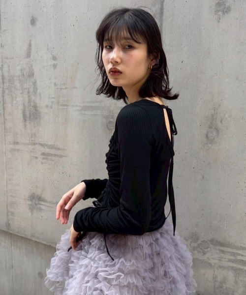 HONEY MI HONEY（ハニーミーハニー） tシャツ drawstring rib cutsew