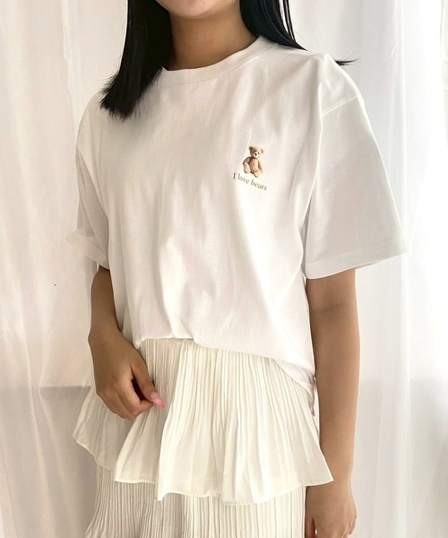 tシャツ ワンポイントくまちゃん半袖Tシャツ レディース