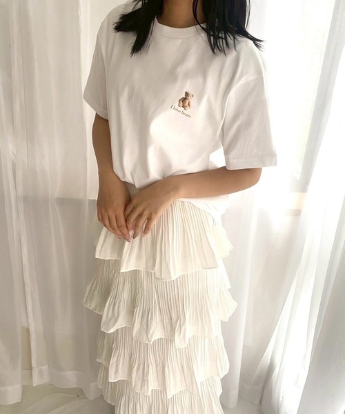 tシャツ 半袖 ワンポイントくまちゃん半袖Tシャツ レディース