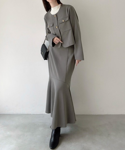 Meiru セットアップ ノーカラージャケット＋マーメイドスカートSET