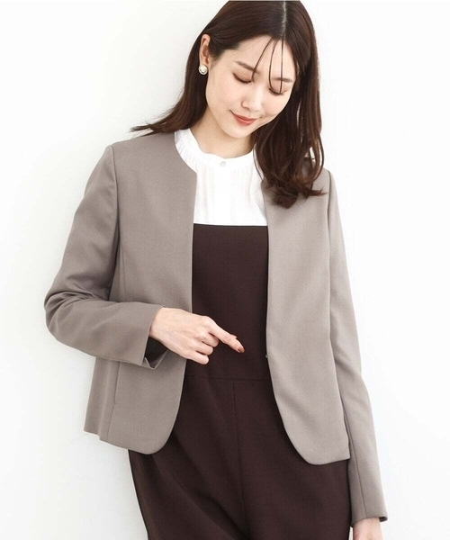 スーツ メランジ調ノーカラージャケット/セットアップ対応/洗える レディース