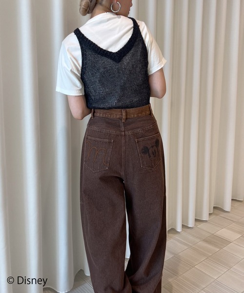 パンツ MICKEY DESIGN DENIM PANTS Disney（ディズニー） ワイドパンツ ジーンズ デニム デニムパンツ
