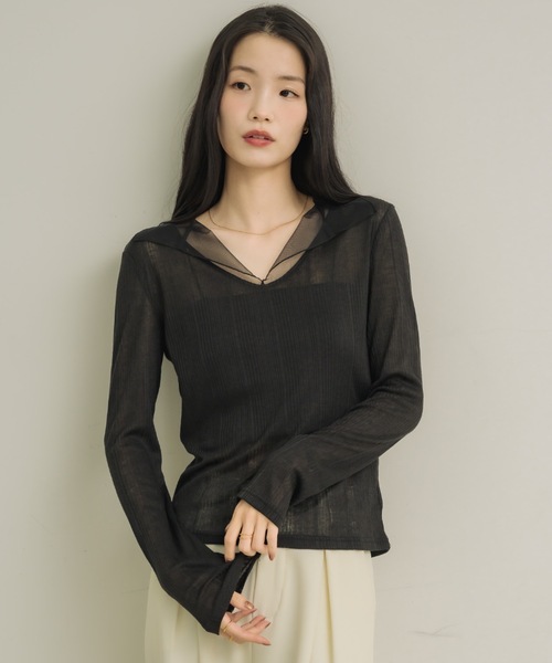 NEUNA（ヌナ） tシャツ シアーカラーリブトップス レディース