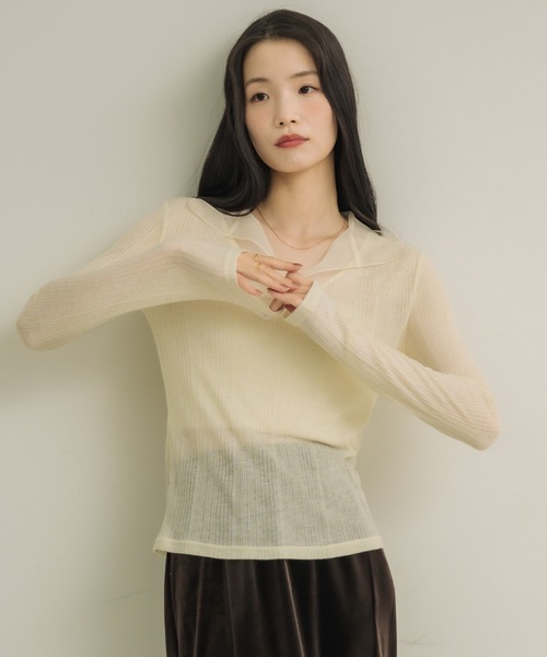 NEUNA（ヌナ） tシャツ シアーカラーリブトップス レディース