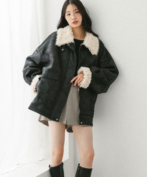 Heather ヘザー　ファーコート Heather（ヘザー） コート アウター MIXファーミドルジャケット 604695