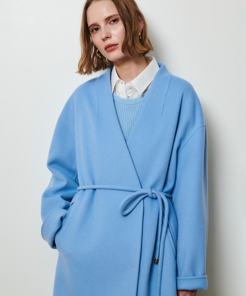 美品✨アルアバイル ロングリバーコート ノーカラー 水色 近年 定価5.3万 美品✨アルアバイル ロングリバーコート ノーカラー 水色 近年 定価5.3