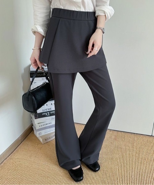 パンツ 「ドッキング商品」ラップスカート ストレッチフレアパンツ