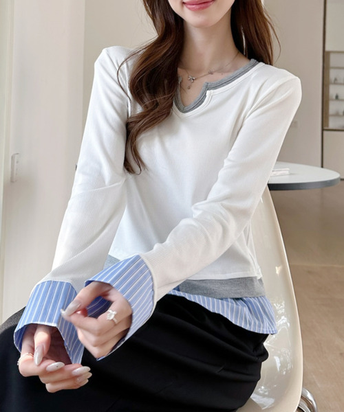 Rady Vネック大人女子シャツ トップス シャツ ブラウス 白シャツ Vネックブラウス レディース 7分袖