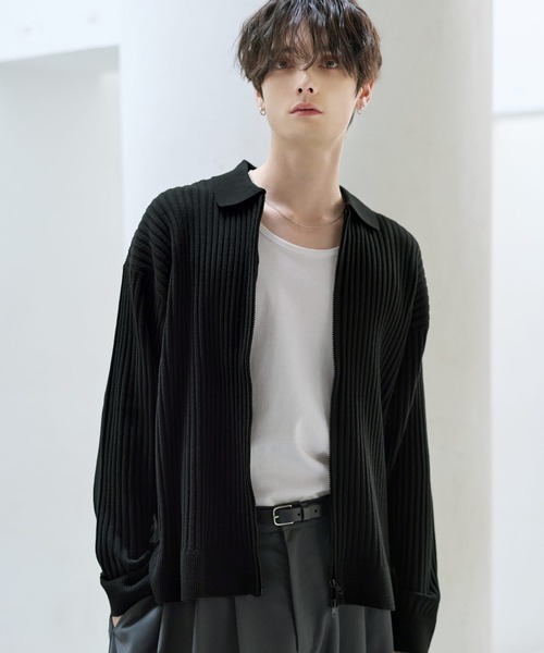 ASTRONOMY カーディガン 抗ピリング リブ編みジップニットポロ