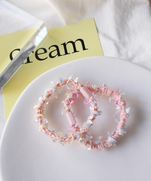 ヘアゴム 「 Bambin / ボンバン 」 パステルカラー ふわふわ 2個