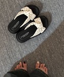厚底 サンダル ドット柄クロスリボン厚底サンダ...の詳細画像4