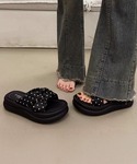 厚底 サンダル ドット柄クロスリボン厚底サンダ...の詳細画像5