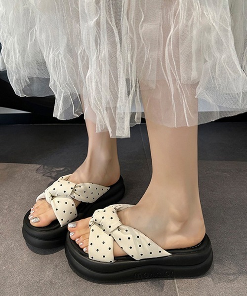 miniministore（ミニミニストア） 厚底 サンダル ドット柄クロスリボン
