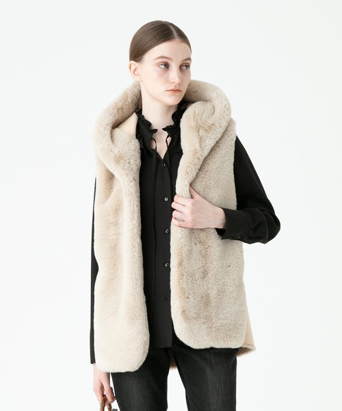 allureville フード付きベストサイズ2 新品、現行販売品タークブラウン allureville（アルアバイル） ベスト 2 ブラウン レディース