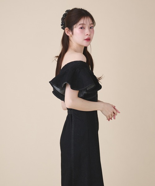 fupel ワンピース 夏 半袖 2way frill denim onepiece / 2way フリル