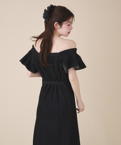 fupel ワンピース 夏 半袖 2way frill denim onepiece / 2way フリル