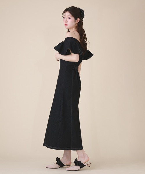 fupel ワンピース 夏 半袖 2way frill denim onepiece / 2way フリル