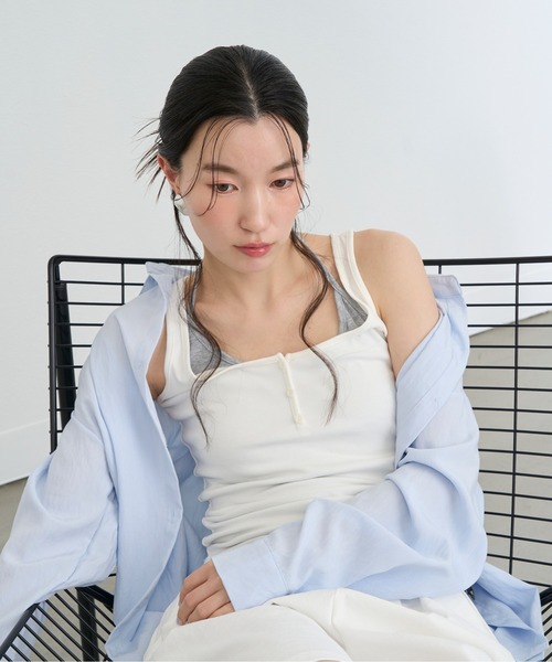NUJOH タンクトップ ノースリーブ Layered Strap Slim Tank Top