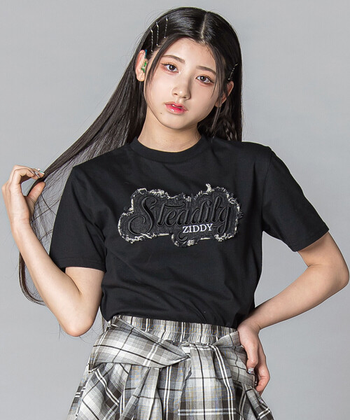 ZIDDY（ジディー） tシャツ 「 ニコプチ 」デニムワッペン ロゴTシャツ
